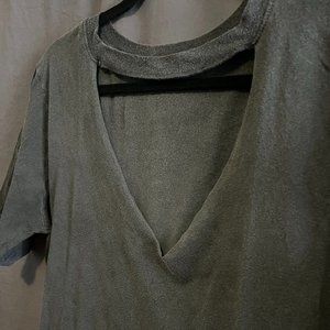 Cut out v neck oversized Truly Madly Deeply grey t shirt